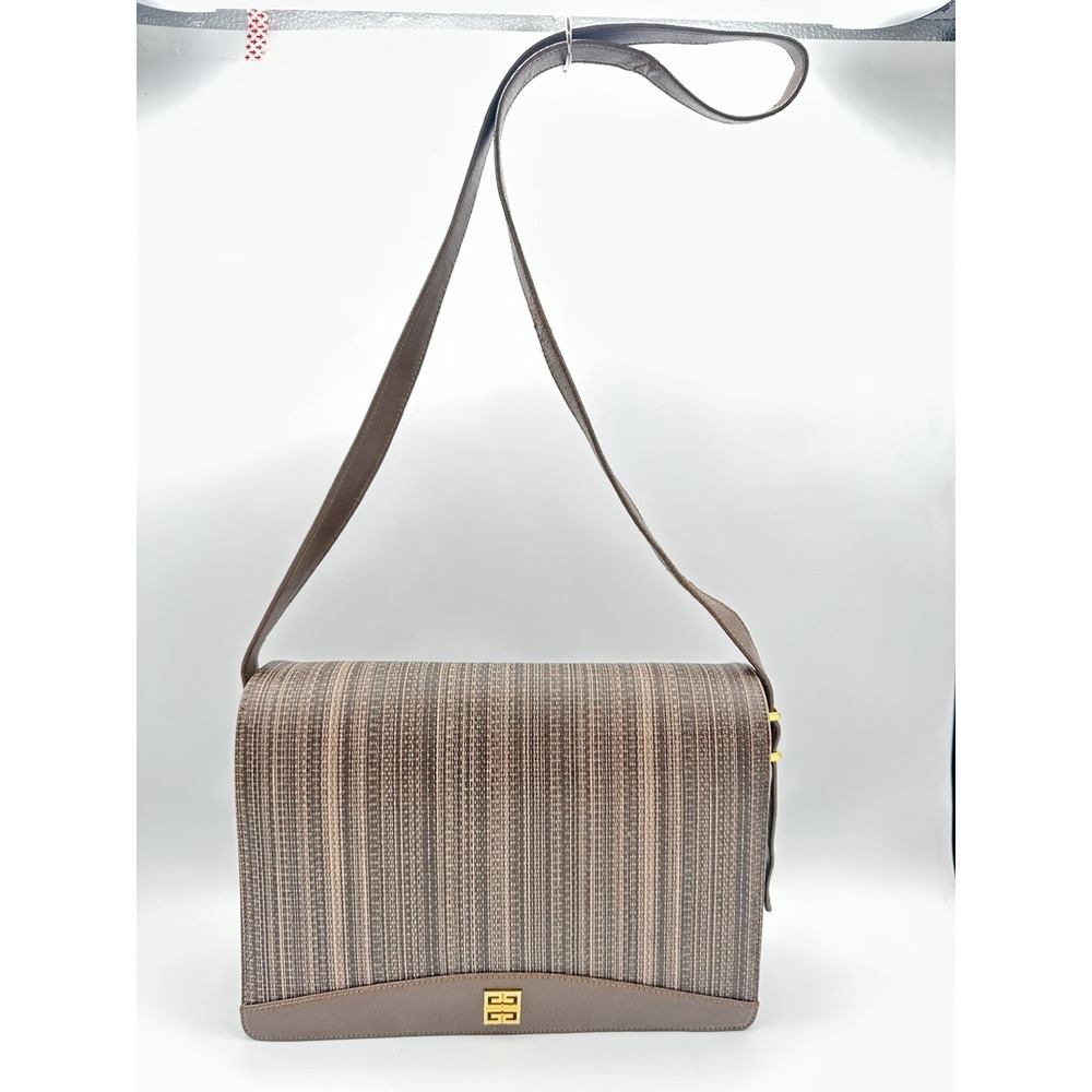 Vintage Givenchy Brown Shoulder Bag Crossbody Purse Gold Logo Designer Retro